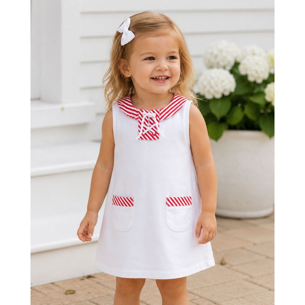 Janie and Jack girls red white striped cotton terry sailor  swim coverup size 6